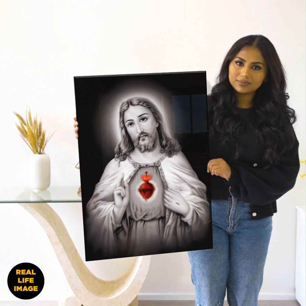 Jesus Sacred Heart Monochrome-Acrylic Wall Art