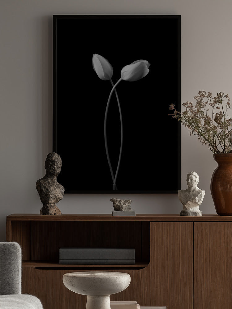 Elegant Twin Tulips Black and White Metal Wall Art
