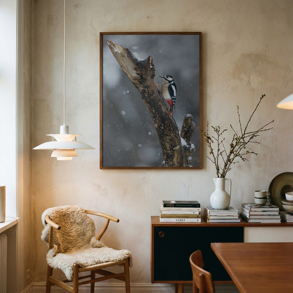 "Snowfall Woodpecker" Metal Wall Art