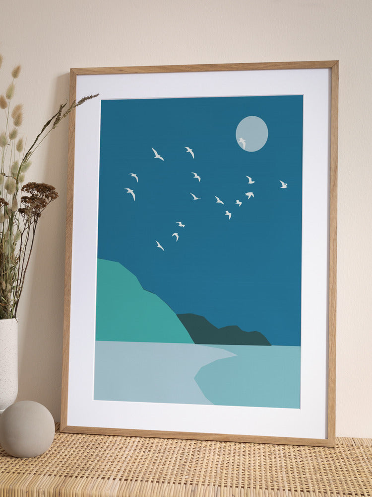 Moonlit Coastal Flight Minimalist Metal Wall Art