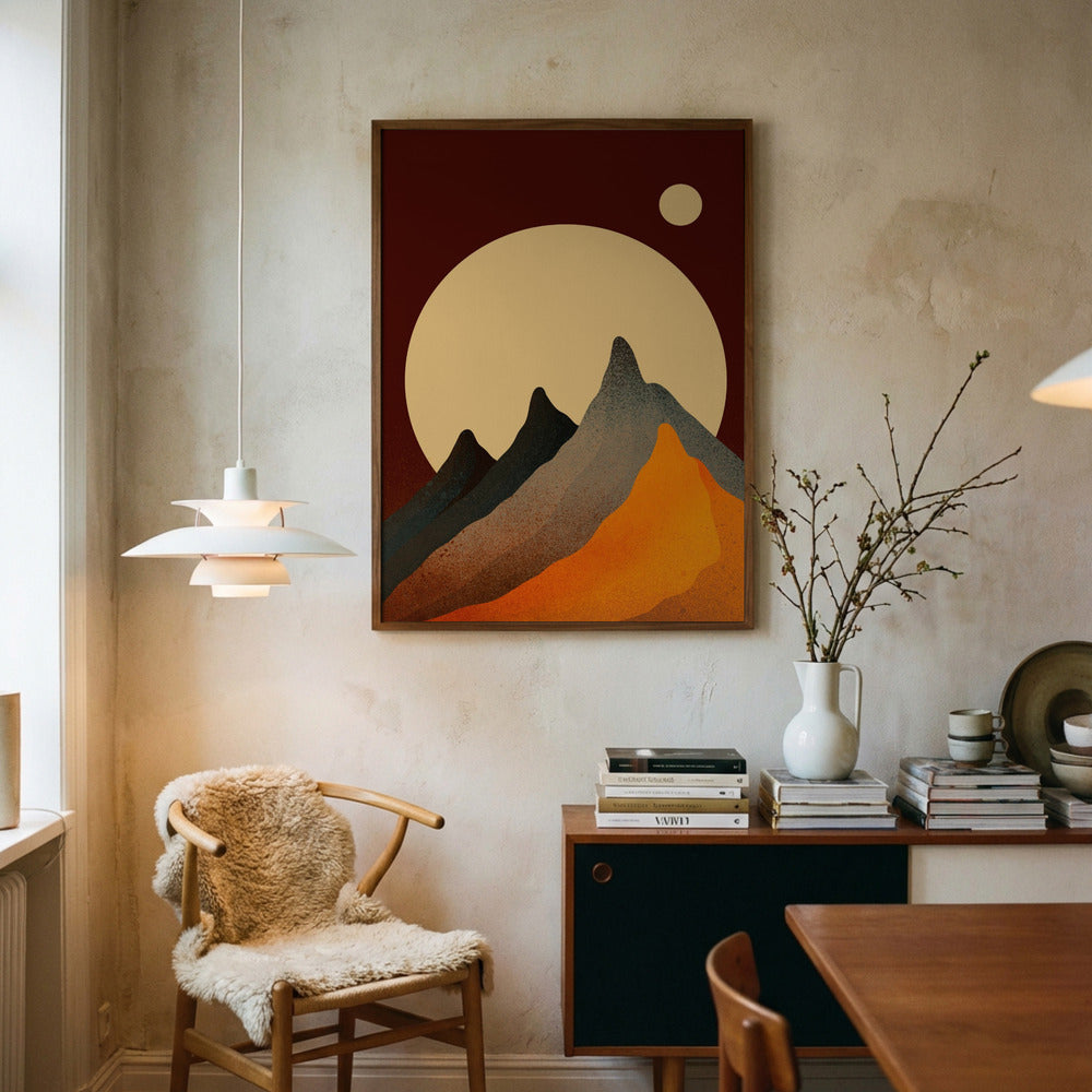 Crimson Desert Moon Minimalist Metal Wall Art