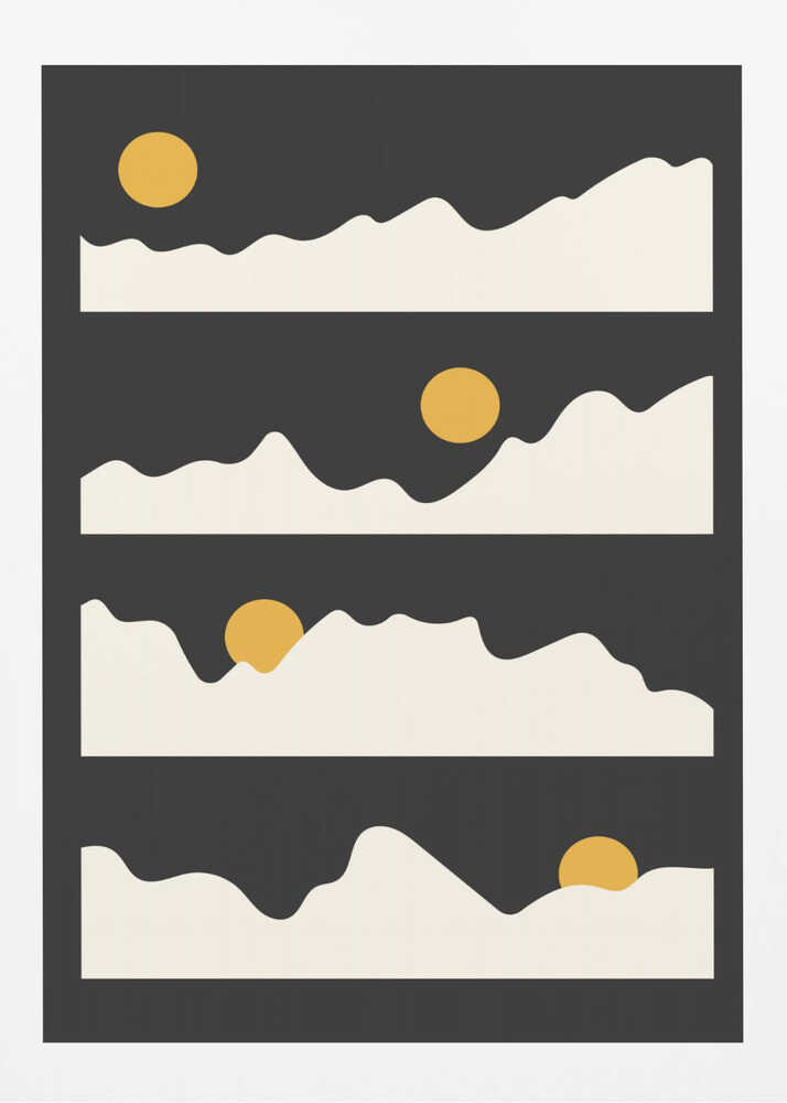 "Golden Horizon: Abstract Mountain and Sun Metal Wall Art"