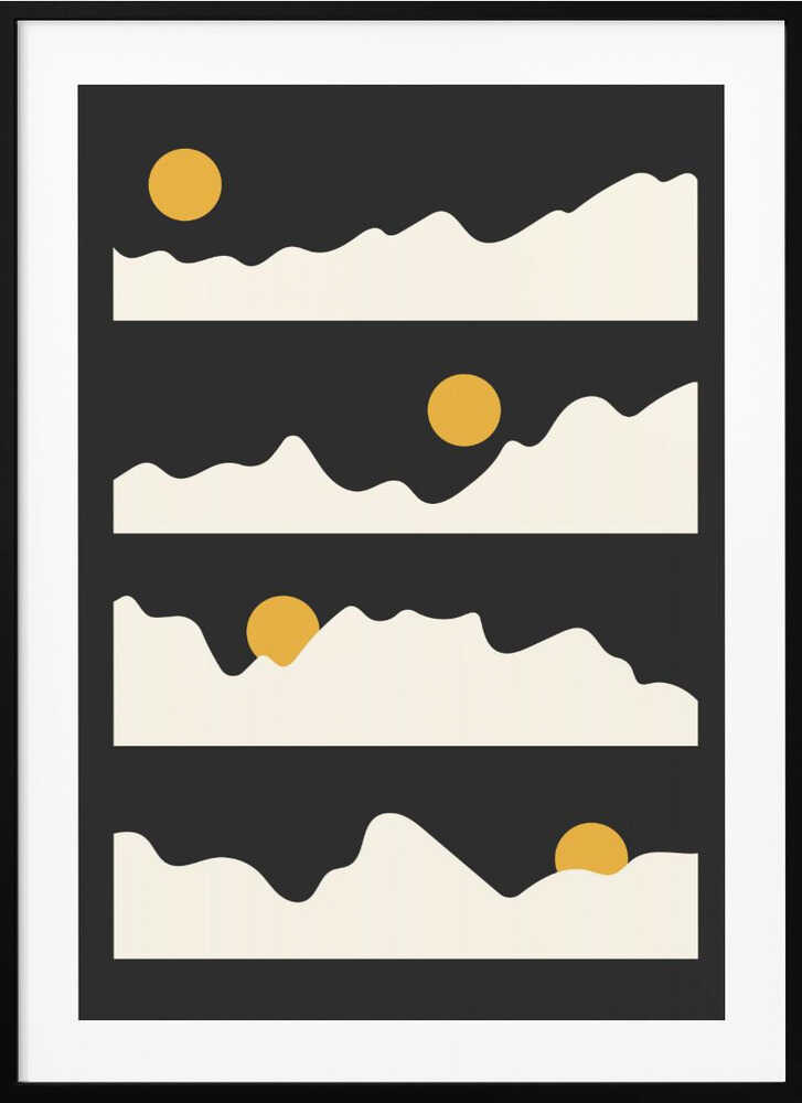 "Golden Horizon: Abstract Mountain and Sun Metal Wall Art"