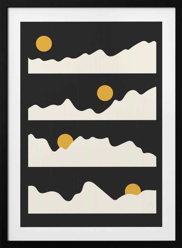 "Golden Horizon: Abstract Mountain and Sun Metal Wall Art"