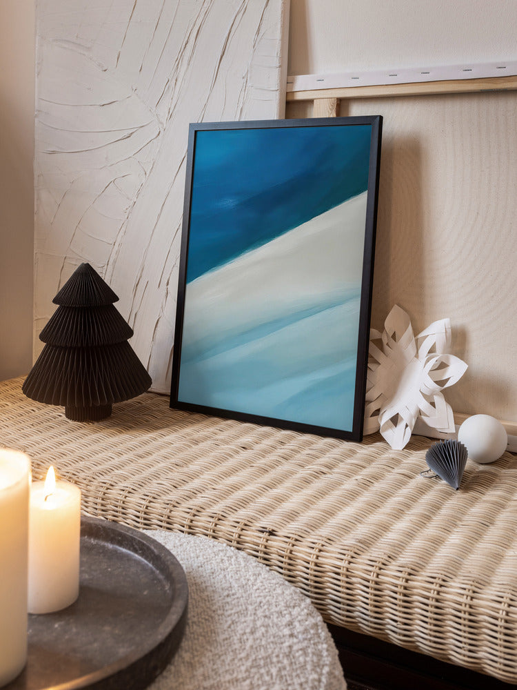 "Serenity Waves: Abstract Blue and White Metal Wall Art"