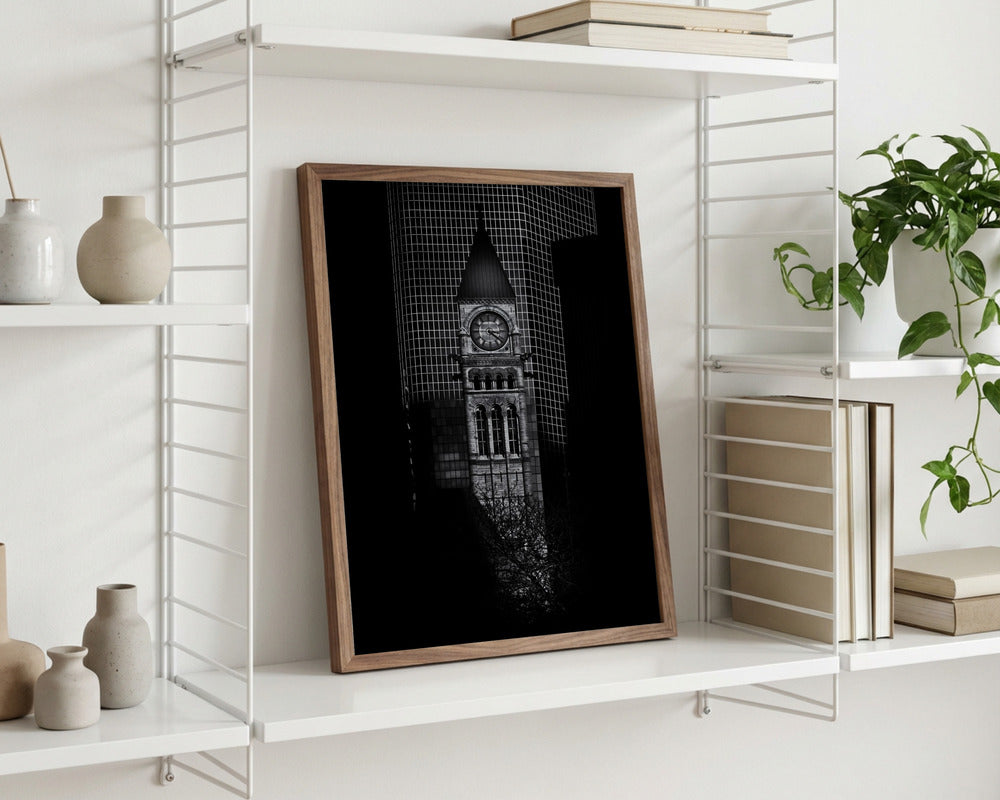 Midnight City Clock Tower Black and White Metal Wall Art