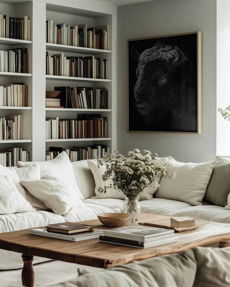 Midnight Bison Black and White Metal Wall Art