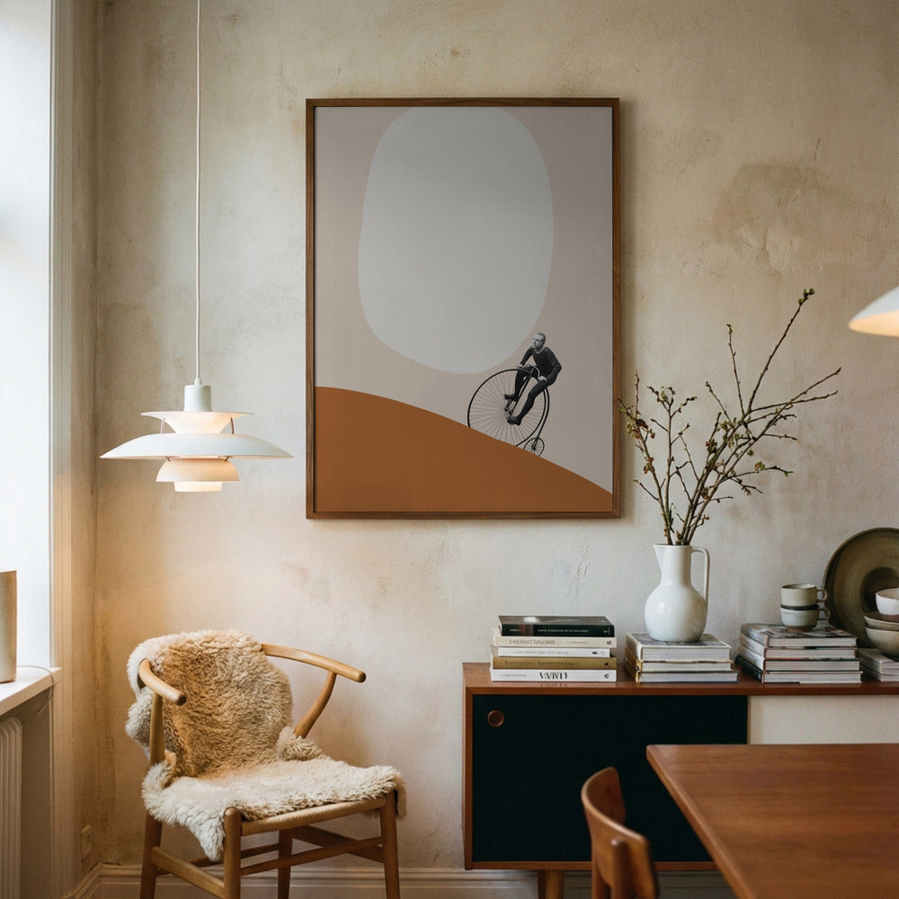 Retro Cyclist on a Minimalist Journey Metal Wall Art