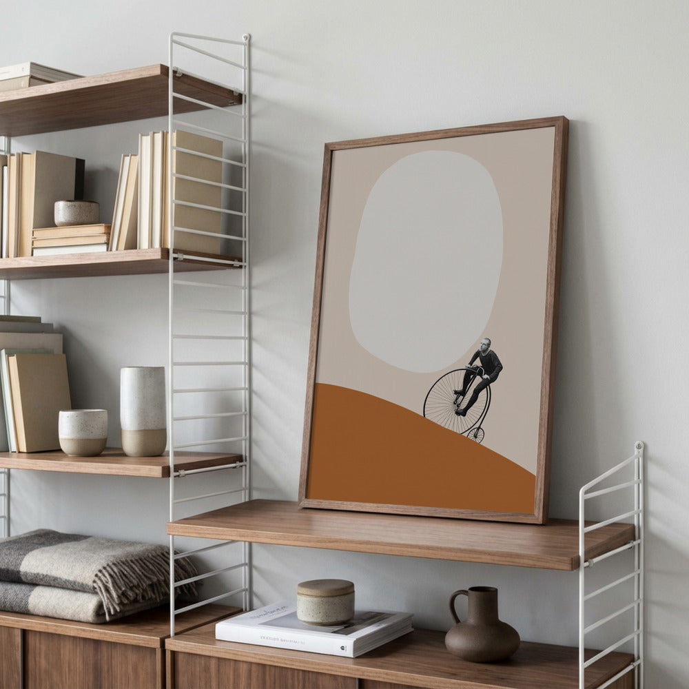 Retro Cyclist on a Minimalist Journey Metal Wall Art