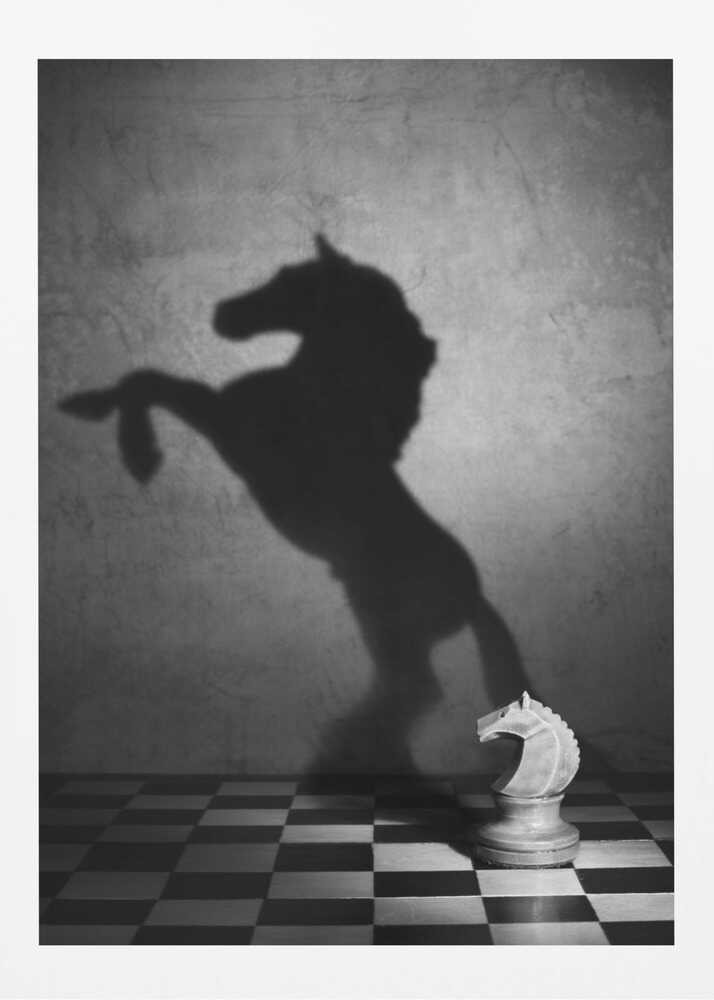 Knight’s Shadow Chess Black & White Metal Wall Art