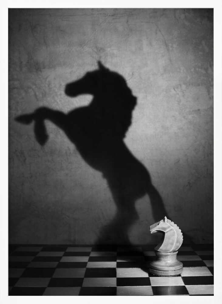 Knight’s Shadow Chess Black & White Metal Wall Art