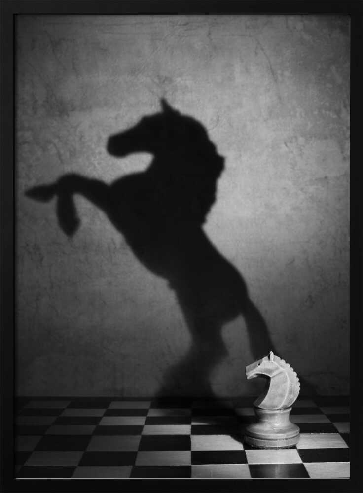 Knight’s Shadow Chess Black & White Metal Wall Art