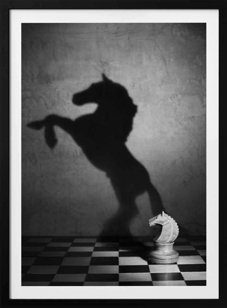 Knight’s Shadow Chess Black & White Metal Wall Art