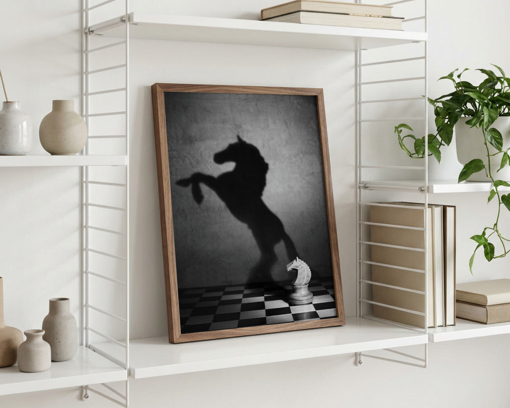 Knight’s Shadow Chess Black & White Metal Wall Art