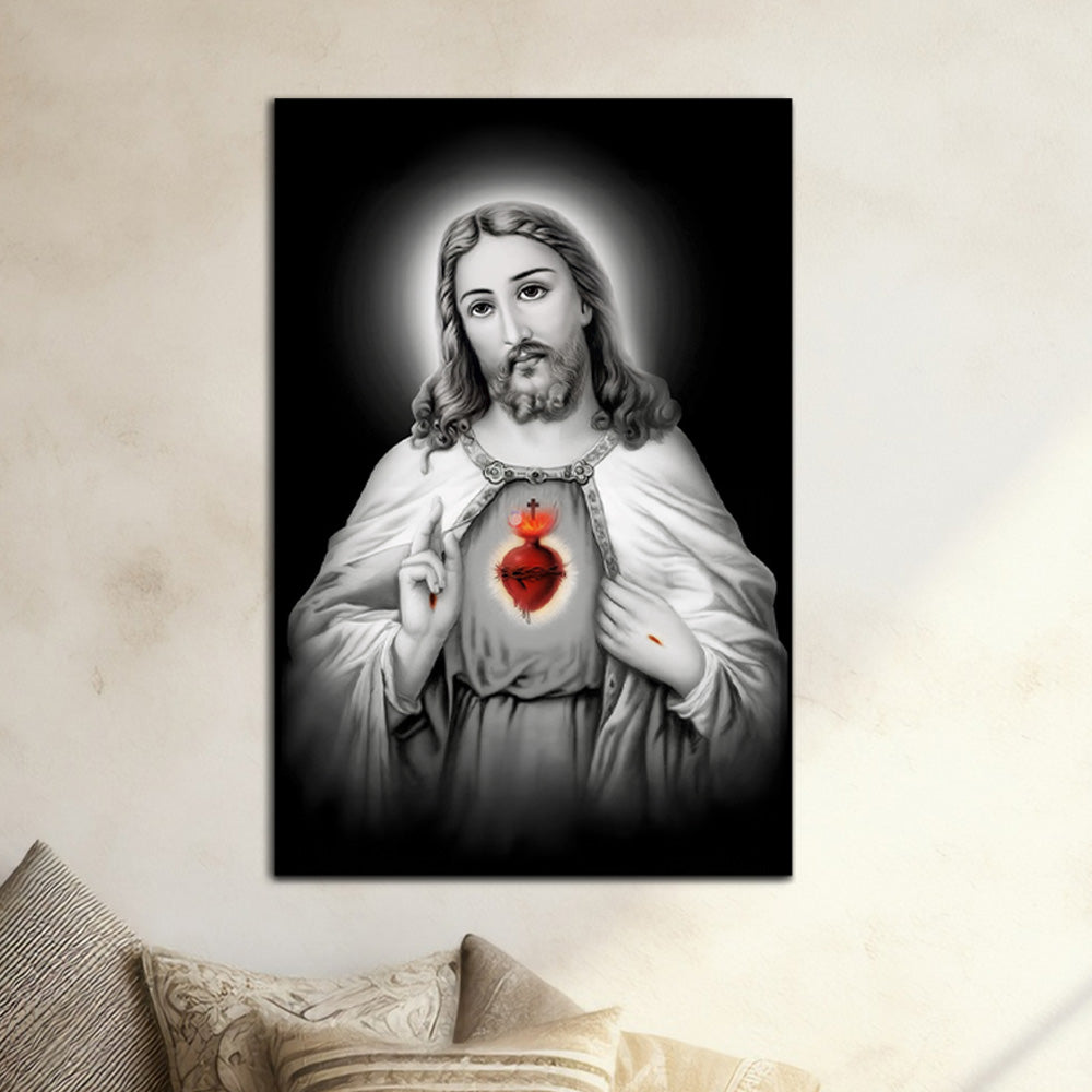 Jesus Sacred Heart Monochrome-Acrylic Wall Art