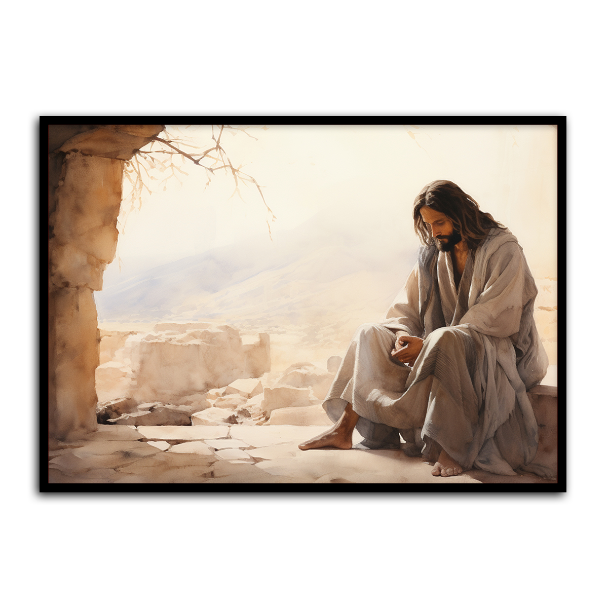 In His Solitude – Reflective Jesus HD Metal Wall Art