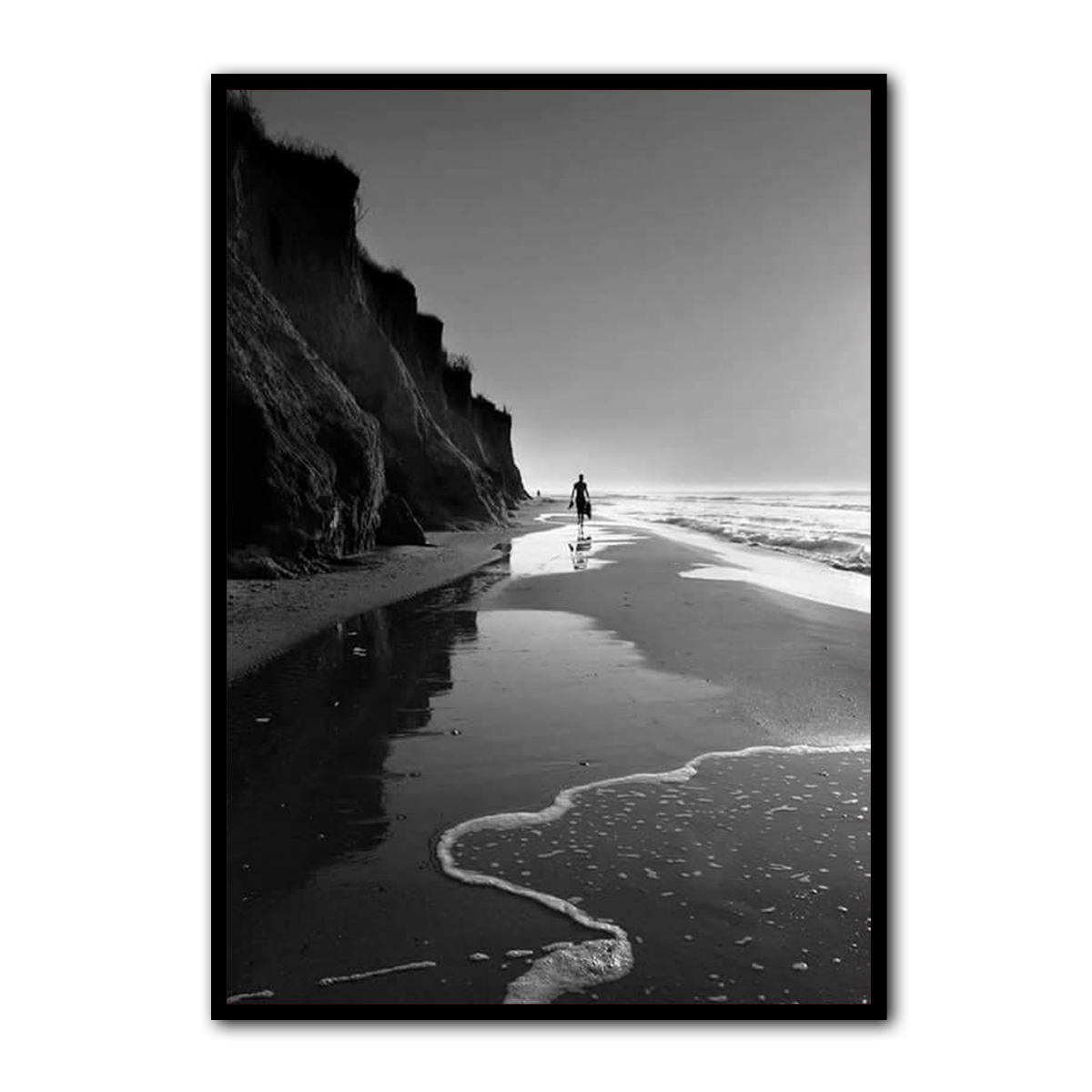 “Walk of Stillness” – Monochrome Beach Metal Wall Art
