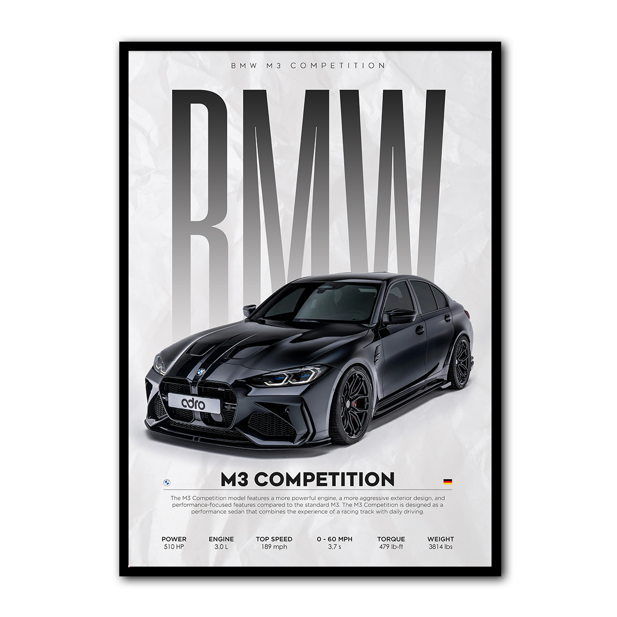 BMW M3 Competition Supercar Mental Wall Art