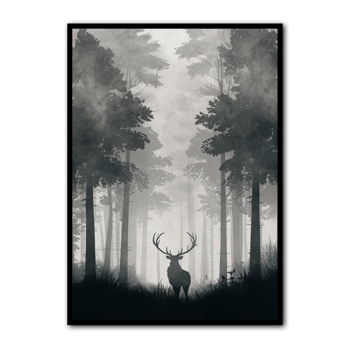 “Whispers of the Wild” – Deer in Misty Forest Metal Wall Art