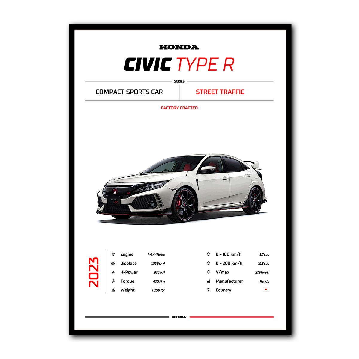 Honda Civic Type R Performance Car Metal Wall Art