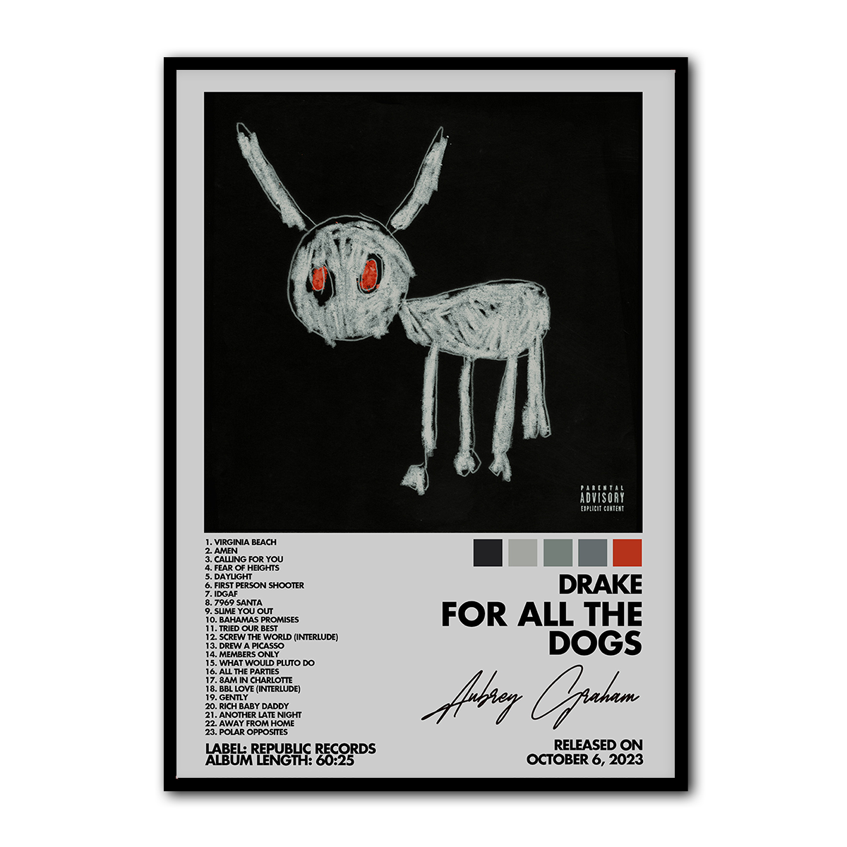 Drake “For All The Dogs” Metal Wall Art