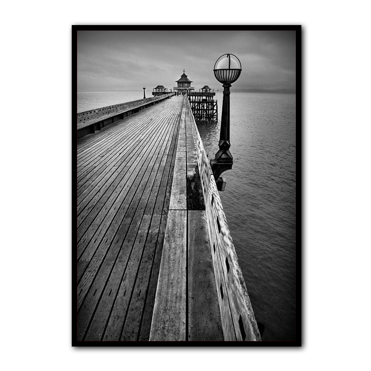 “Path to Serenity” – Coastal Pier Black & White Travel Metal Wall Art