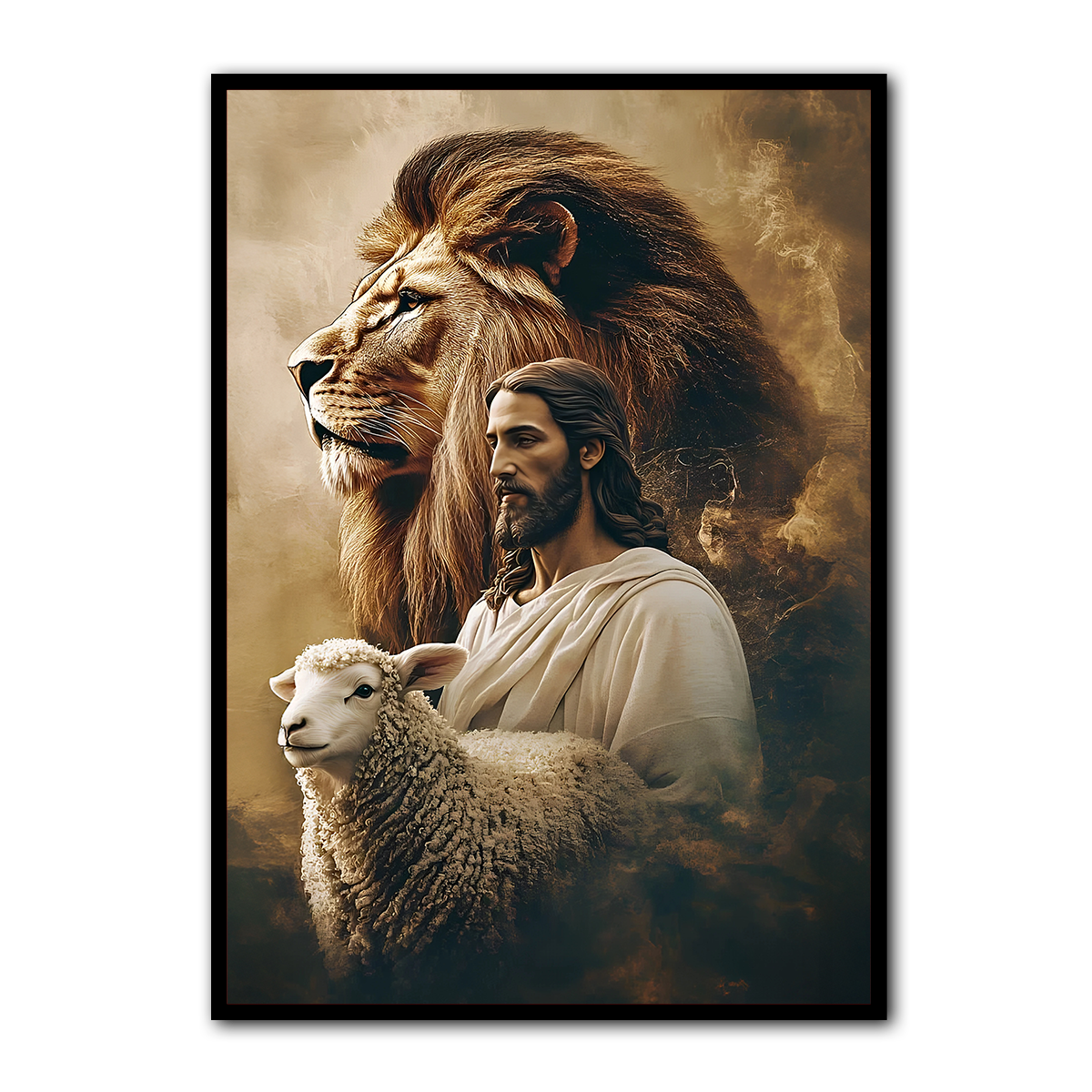 “Power and Peace” – Jesus with Lion and Lamb Metal Wall Art
