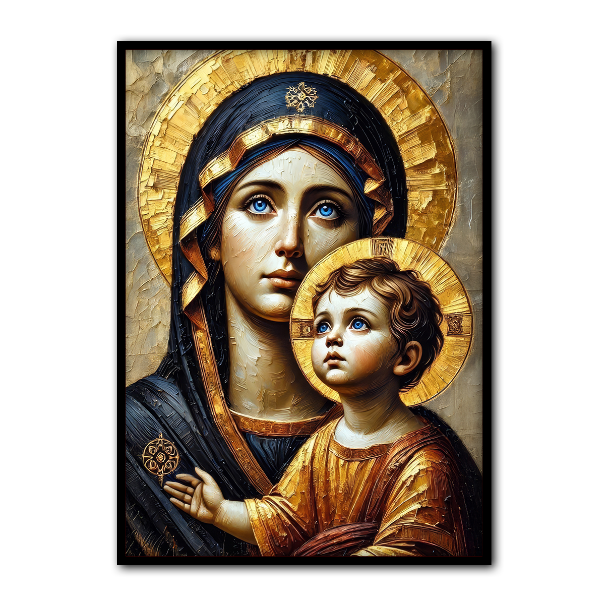 Golden Devotion – Mother Mary & Child Jesus Metal Wall Art