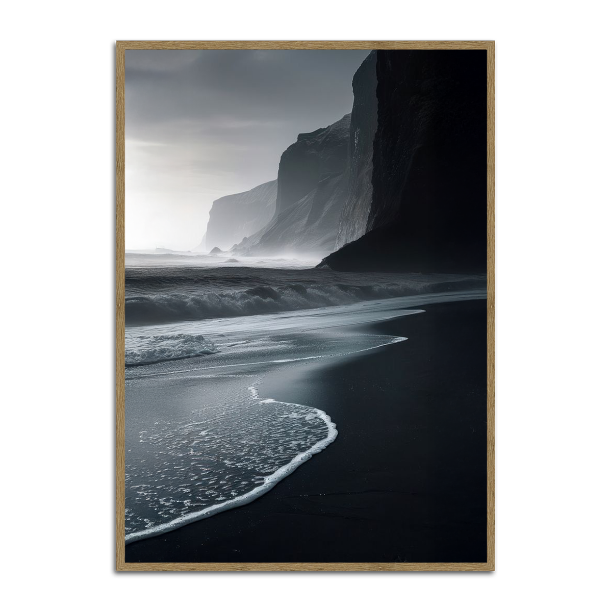 “Echoes of the Coast” – Misty Cliffside Beach Metal Wall Art