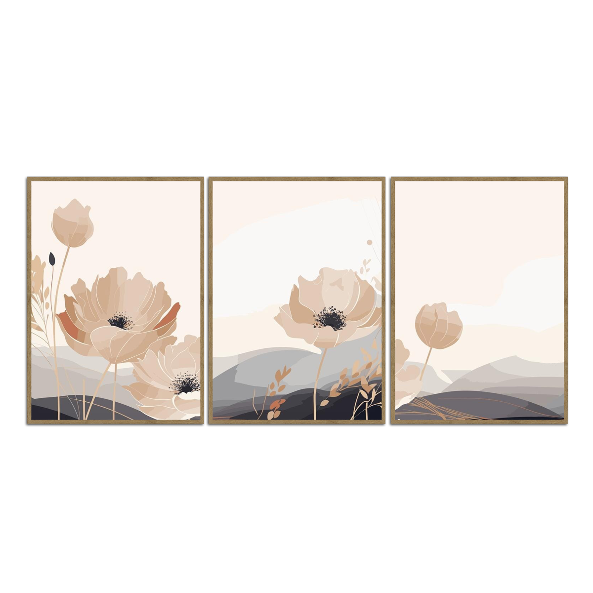 "Serene Blossoms" – 3-Panel Metal Wall Art