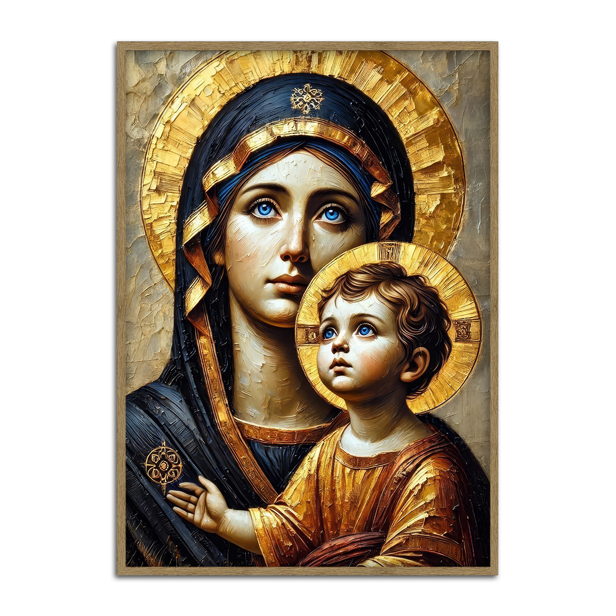 Golden Devotion – Mother Mary & Child Jesus Metal Wall Art