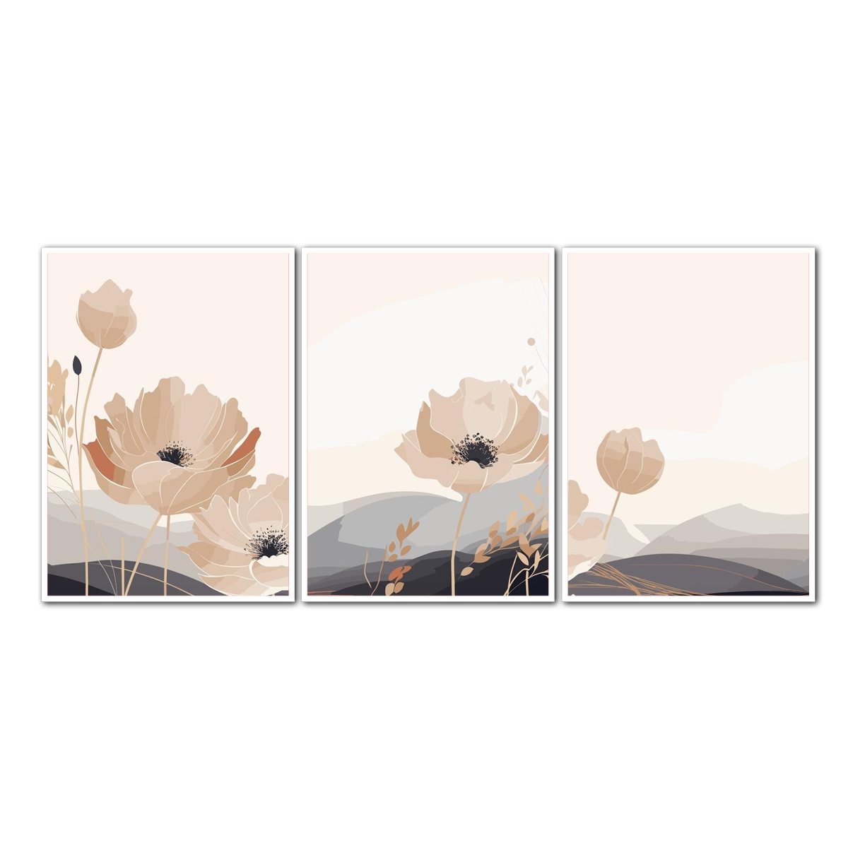 "Serene Blossoms" – 3-Panel Metal Wall Art