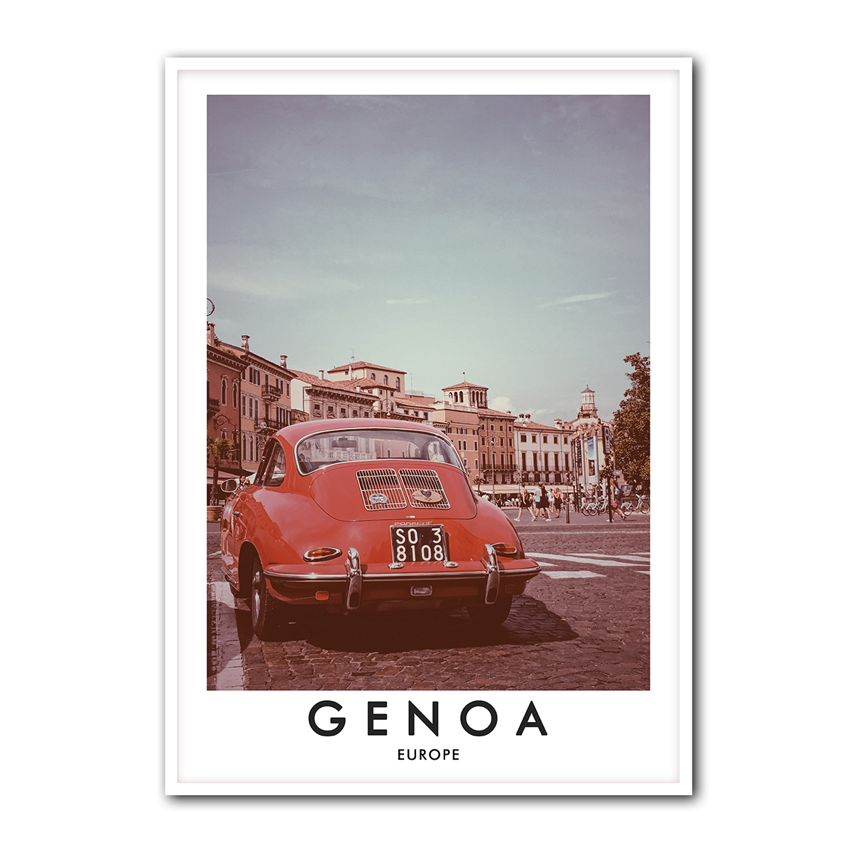 Genoa Italy Wall Art – Vintage Red Car HD Metal Print