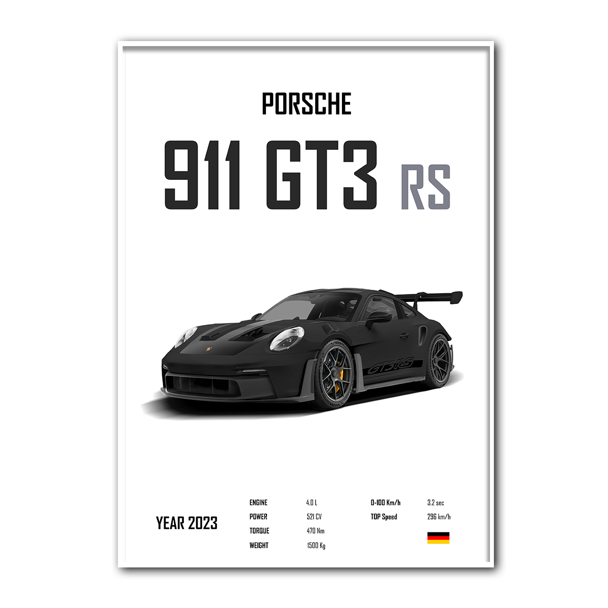Black Porsche GT3 RS Metal Wall Art
