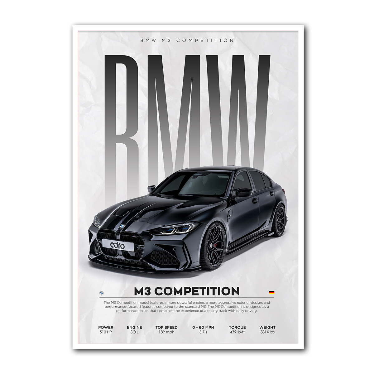 BMW M3 Competition Supercar Mental Wall Art