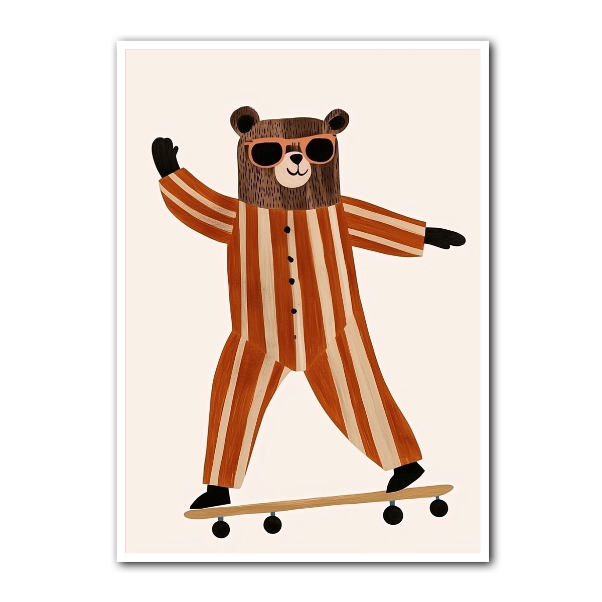 Skateboarding Bear Nursery Metal Wall Art