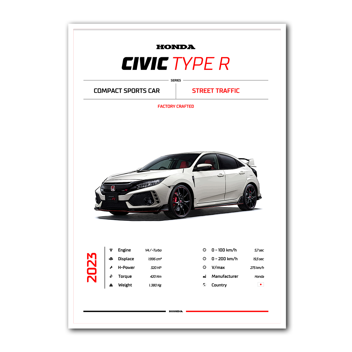 Honda Civic Type R Performance Car Metal Wall Art