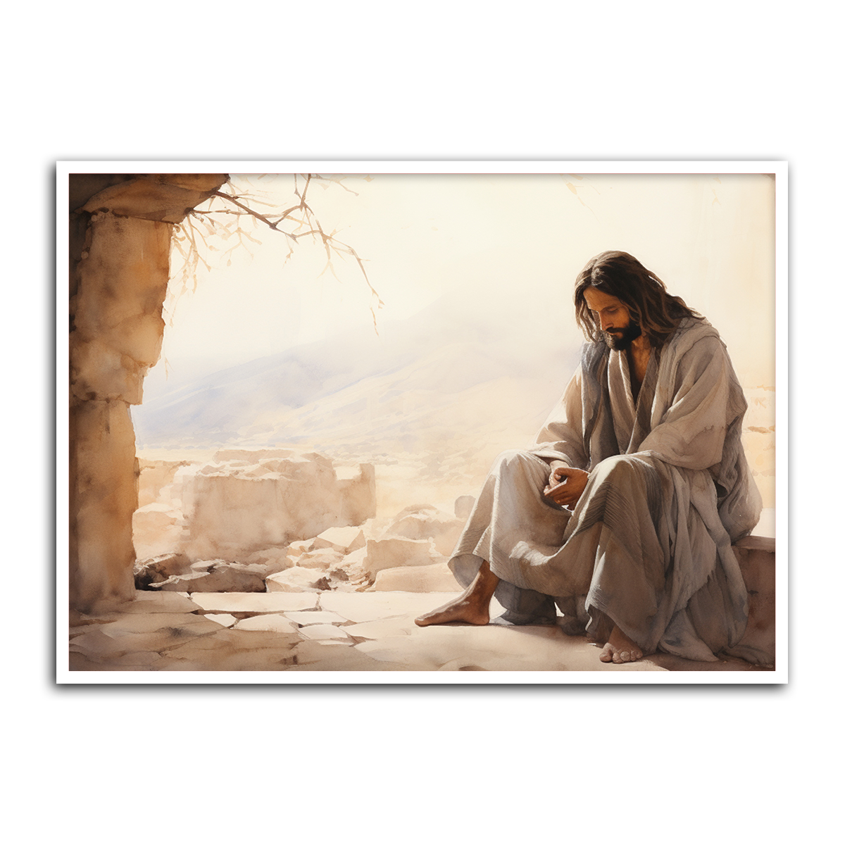In His Solitude – Reflective Jesus HD Metal Wall Art