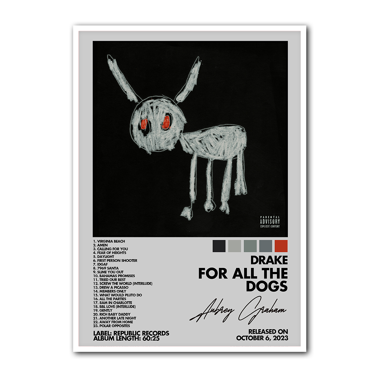 Drake “For All The Dogs” Metal Wall Art