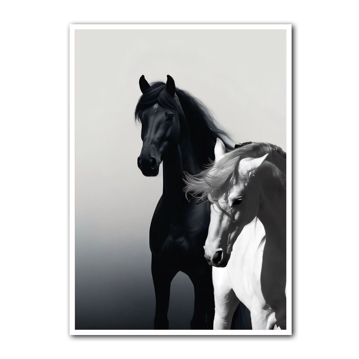 “Harmony of Strength” – Black & White Horses Metal Wall Art
