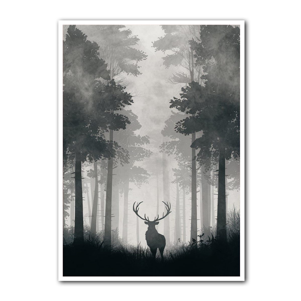 “Whispers of the Wild” – Deer in Misty Forest Metal Wall Art
