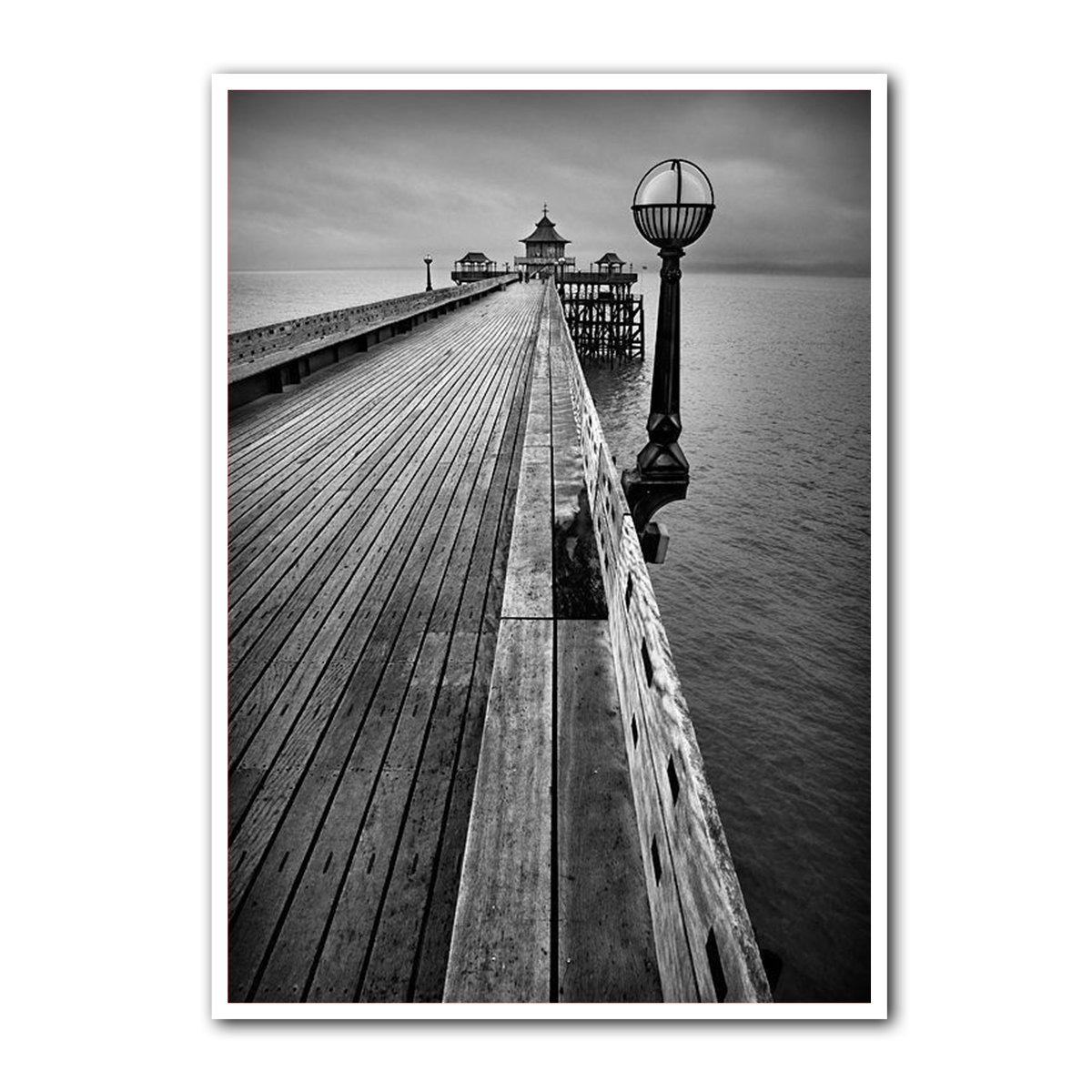 “Path to Serenity” – Coastal Pier Black & White Travel Metal Wall Art