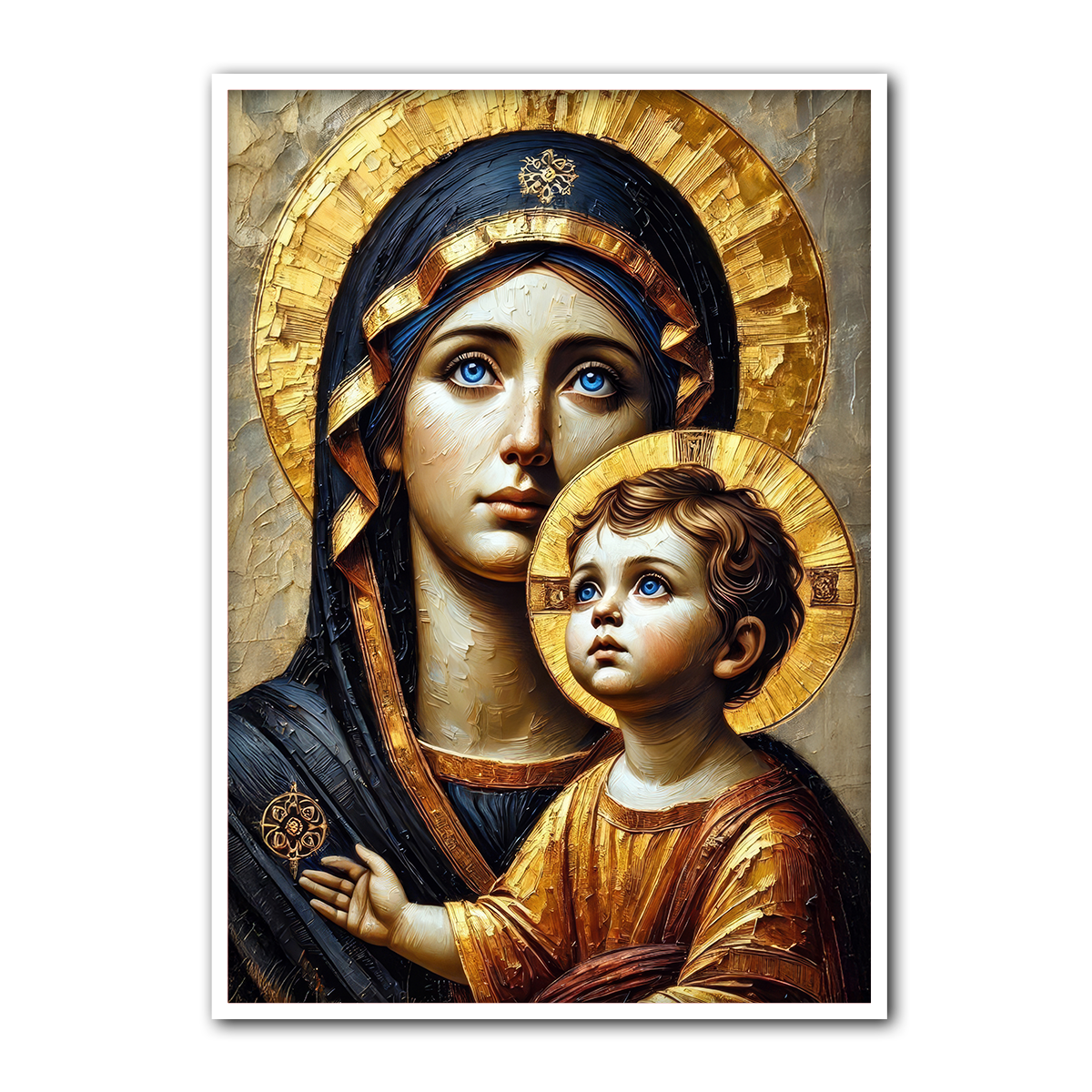Golden Devotion – Mother Mary & Child Jesus Metal Wall Art