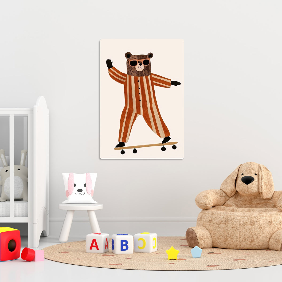 Skateboarding Bear Nursery Metal Wall Art