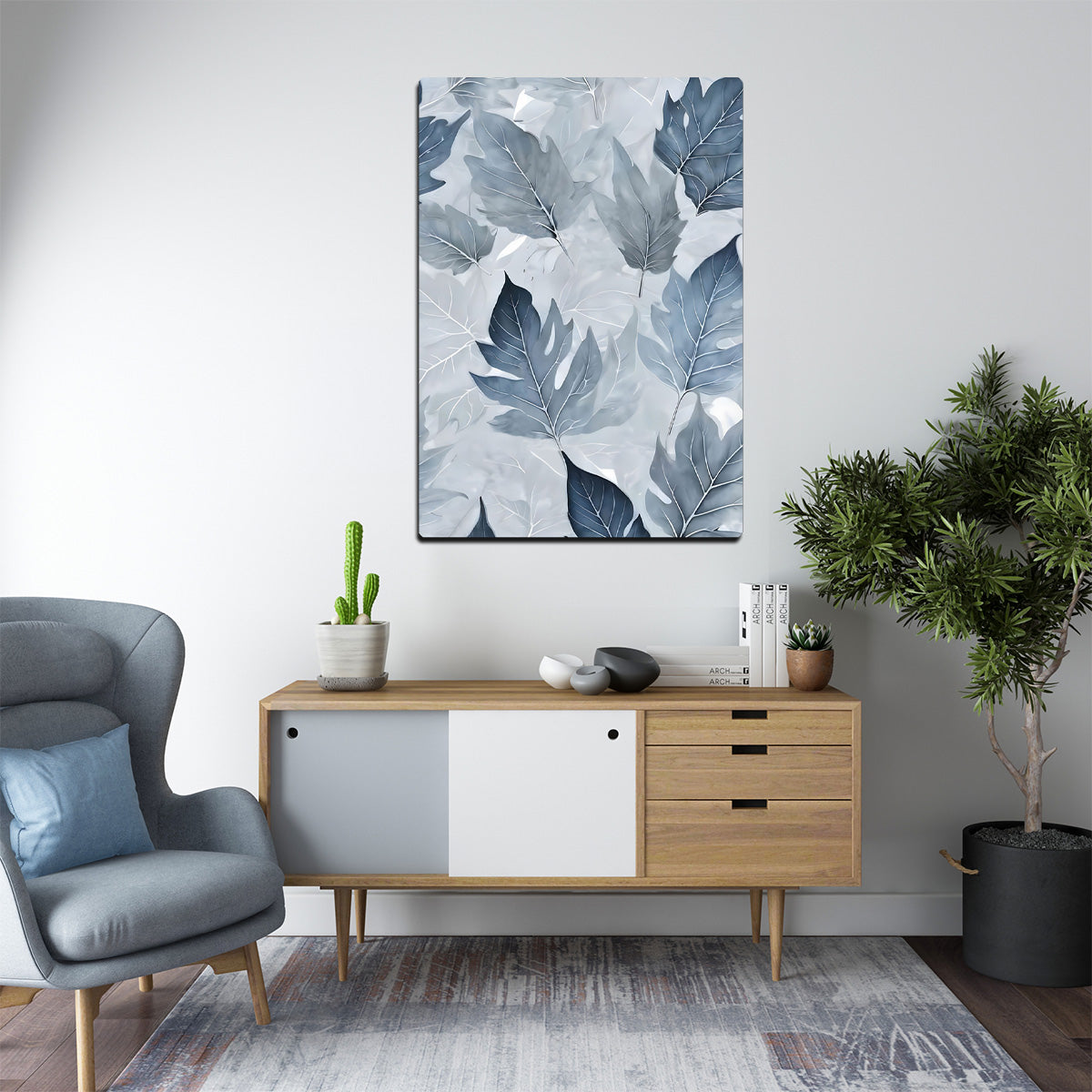 Frosted Leaf Harmony – Nature Metal Wall Art