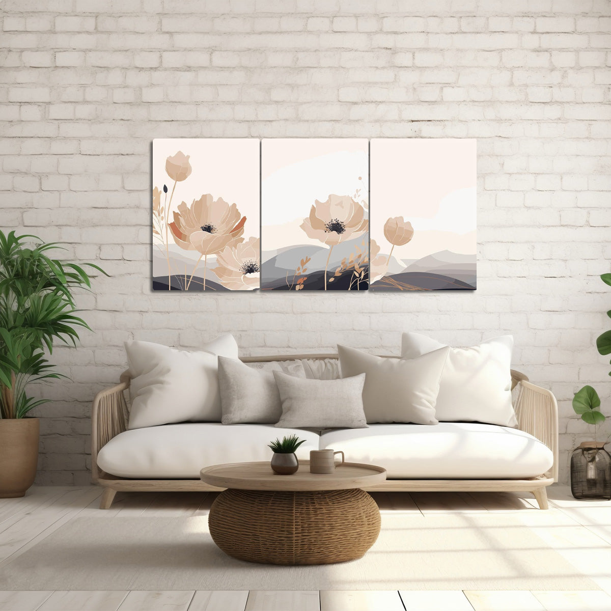 "Serene Blossoms" – 3-Panel Metal Wall Art