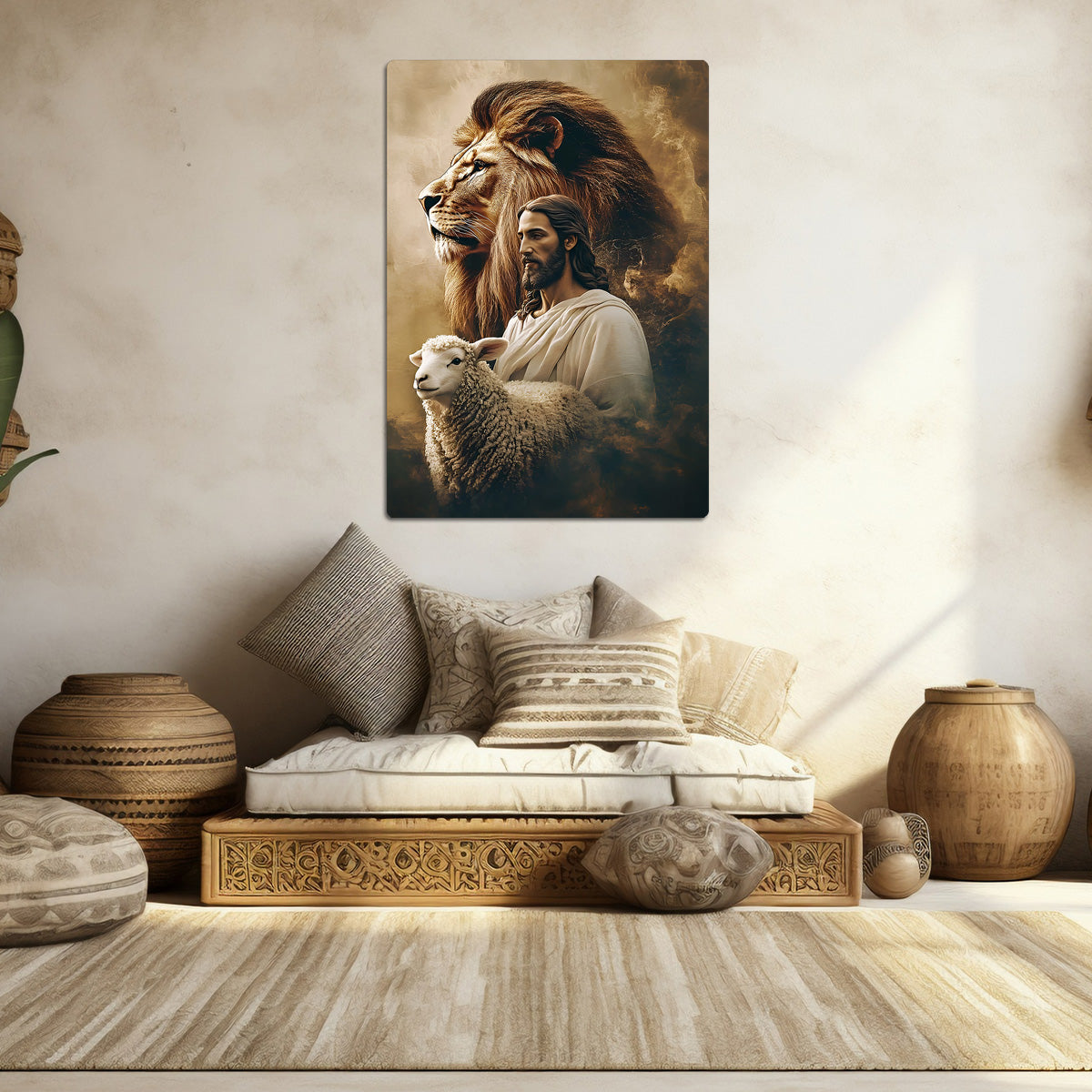 “Power and Peace” – Jesus with Lion and Lamb Metal Wall Art