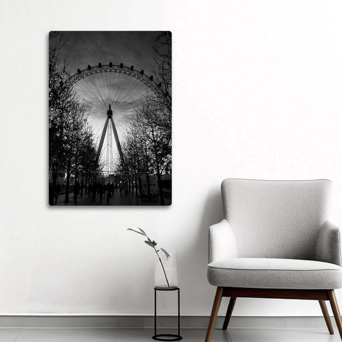 “London Eye Silhouette” – Black & White Metal City Wall Art