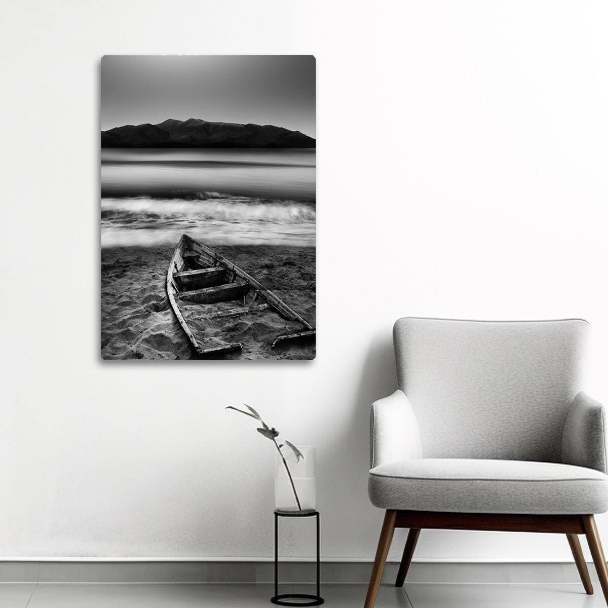 Tranquil Shores – Black & White Metal Wall Art