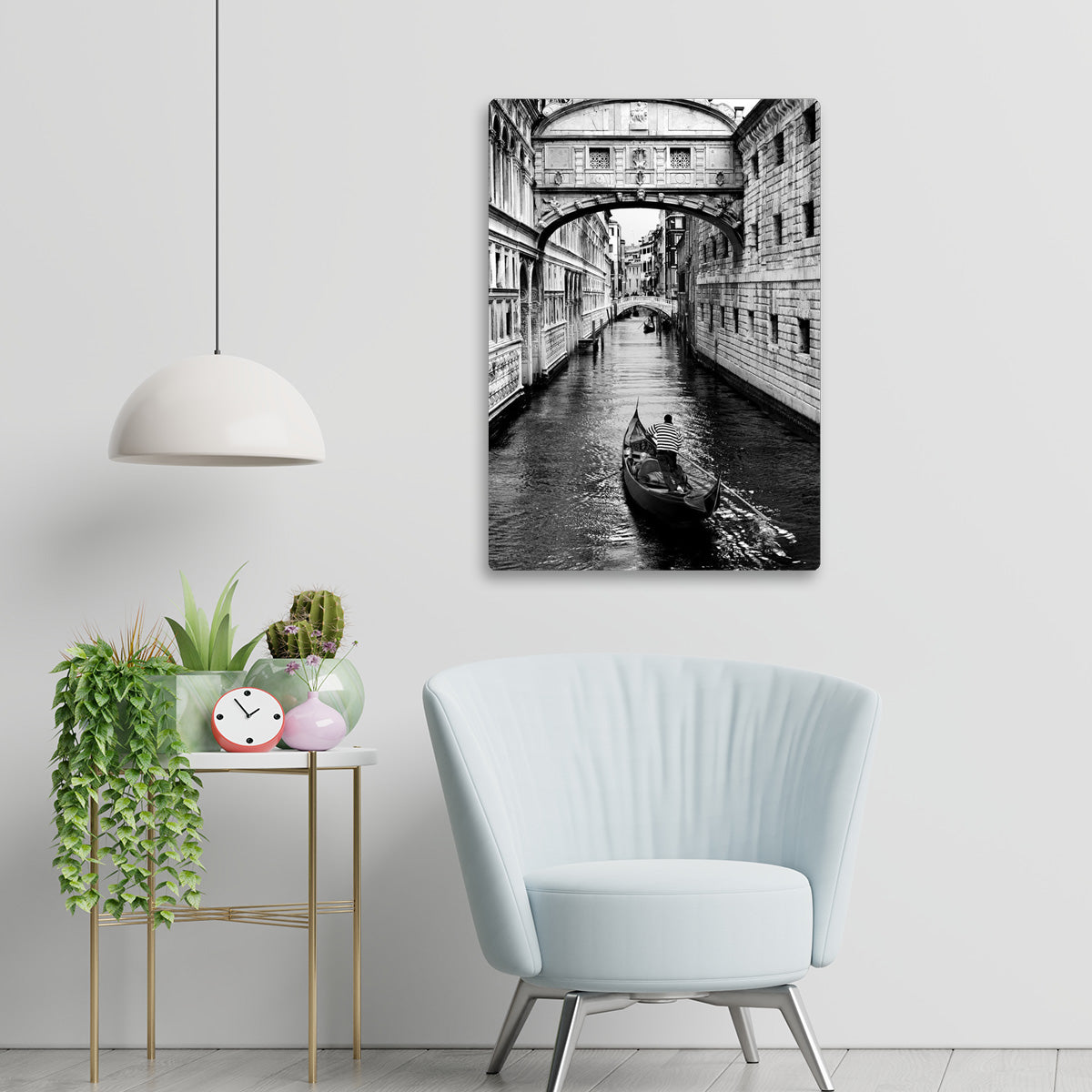 “Venetian Serenity” – Black & White Gondola Metal Wall Art